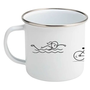 Hand-drawn triathlon enamel mug