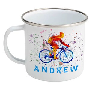 Enamel mug with road bike design