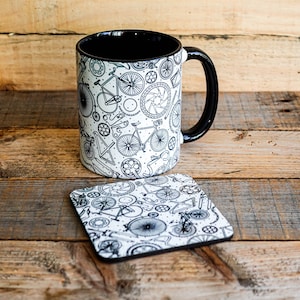 Bike Doodle Mug and Coaster Set