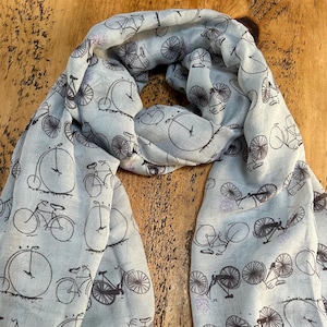 Bike Print Scarf – Grey & Black